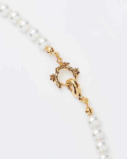 Rose Hook Pearl Necklace Gold