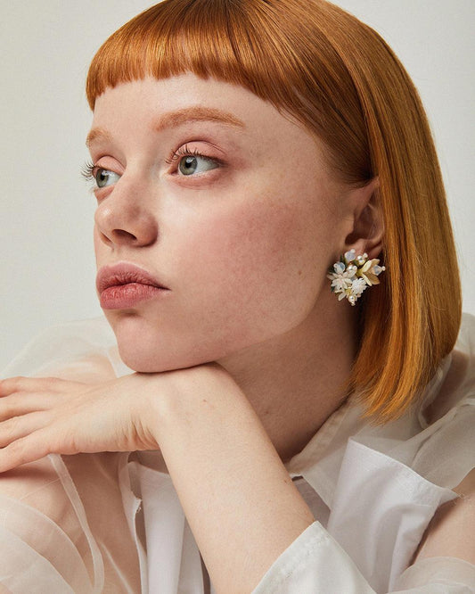 Flower Blast Stud Earrings White