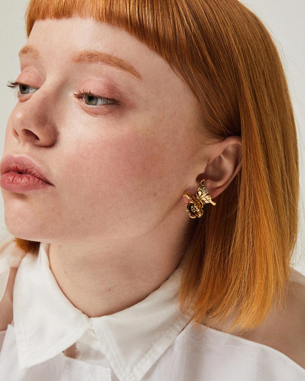 Butterfly & Flower Stud Earrings