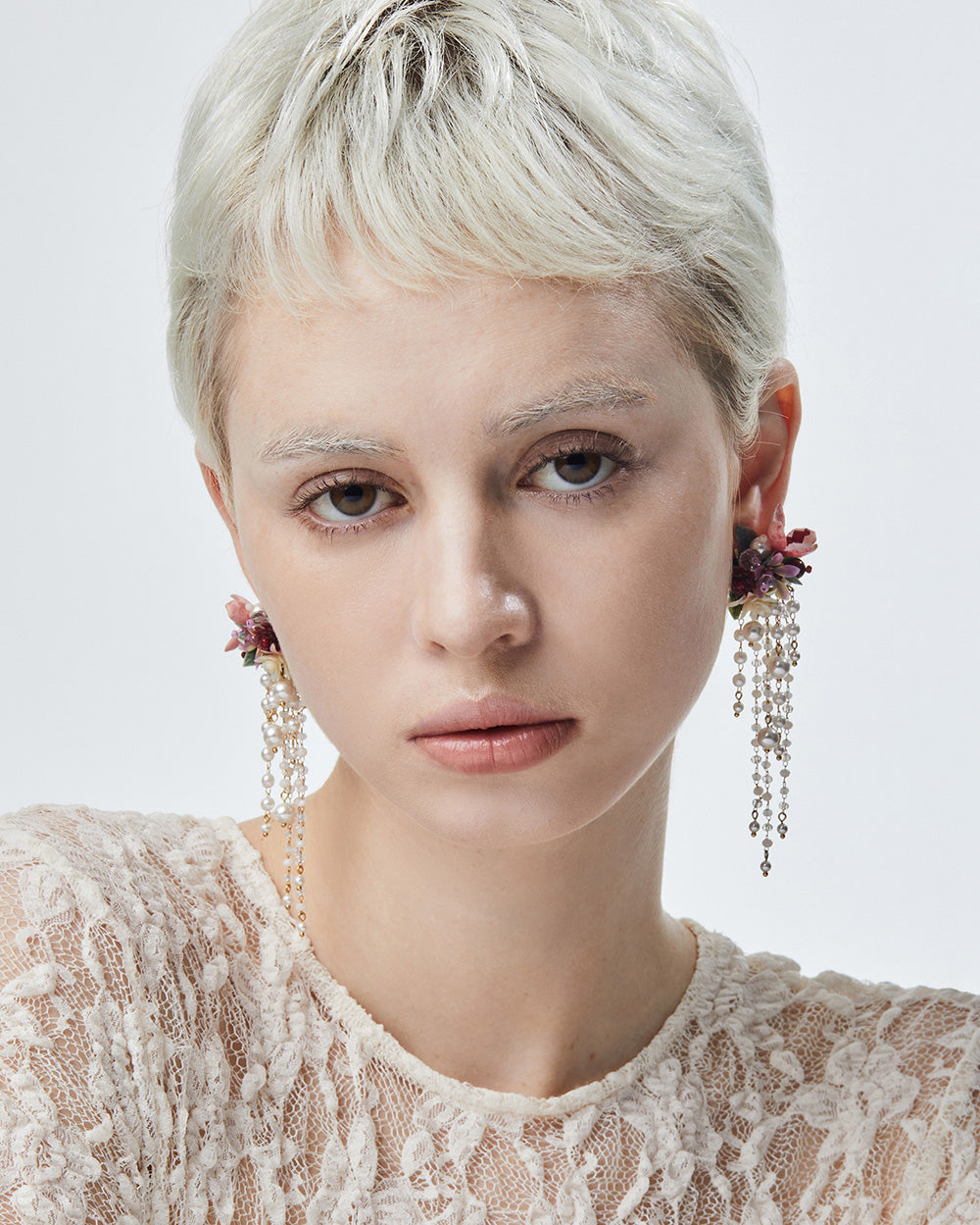 Flower Blast Large Tassel Earrings Burgundy