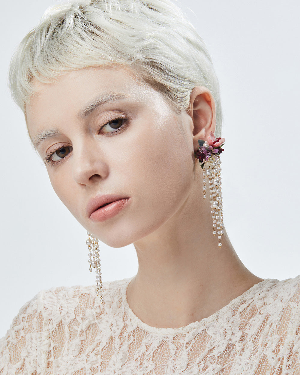 Flower Blast Large Tassel Earrings Burgundy