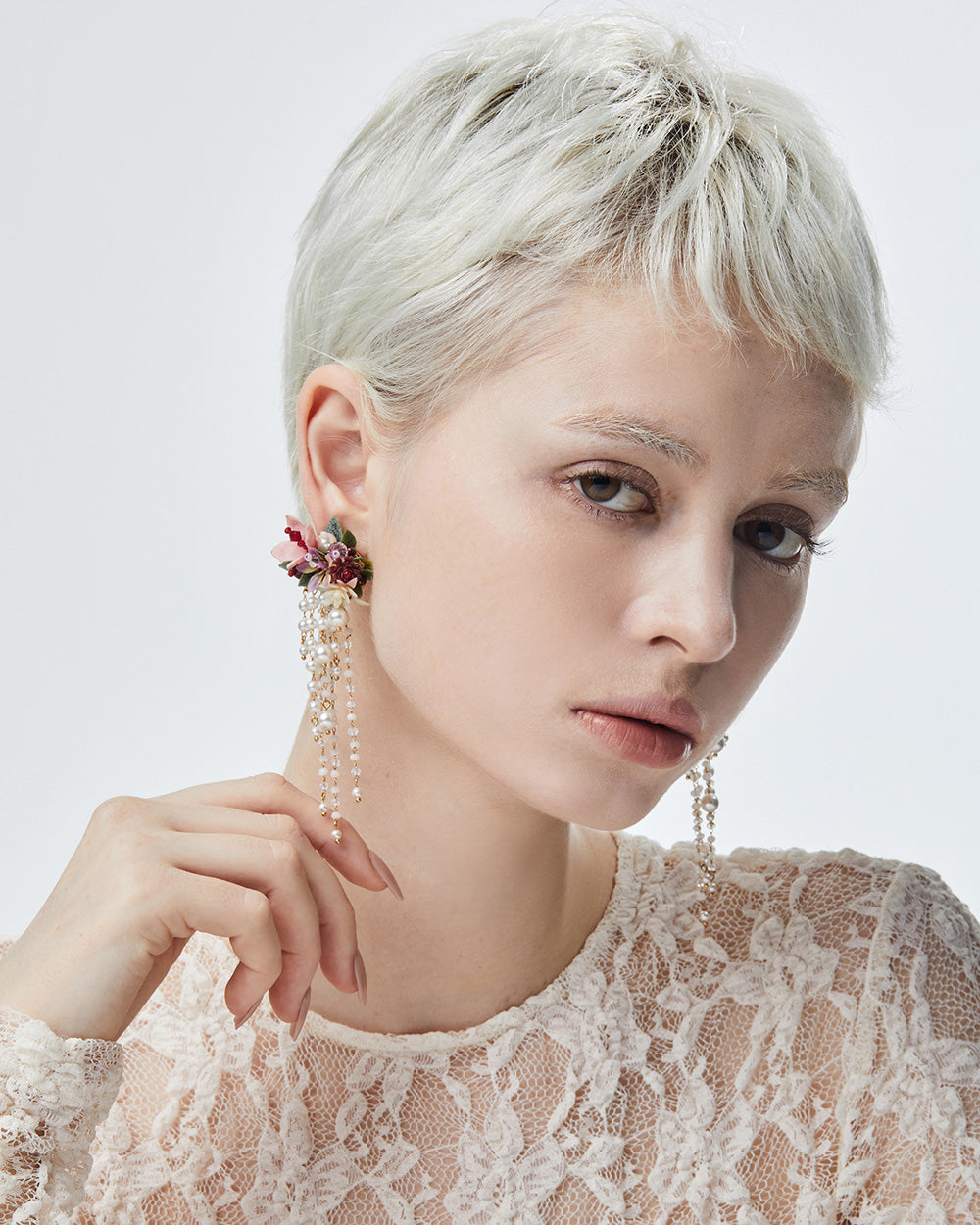 Flower Blast Large Tassel Earrings Burgundy