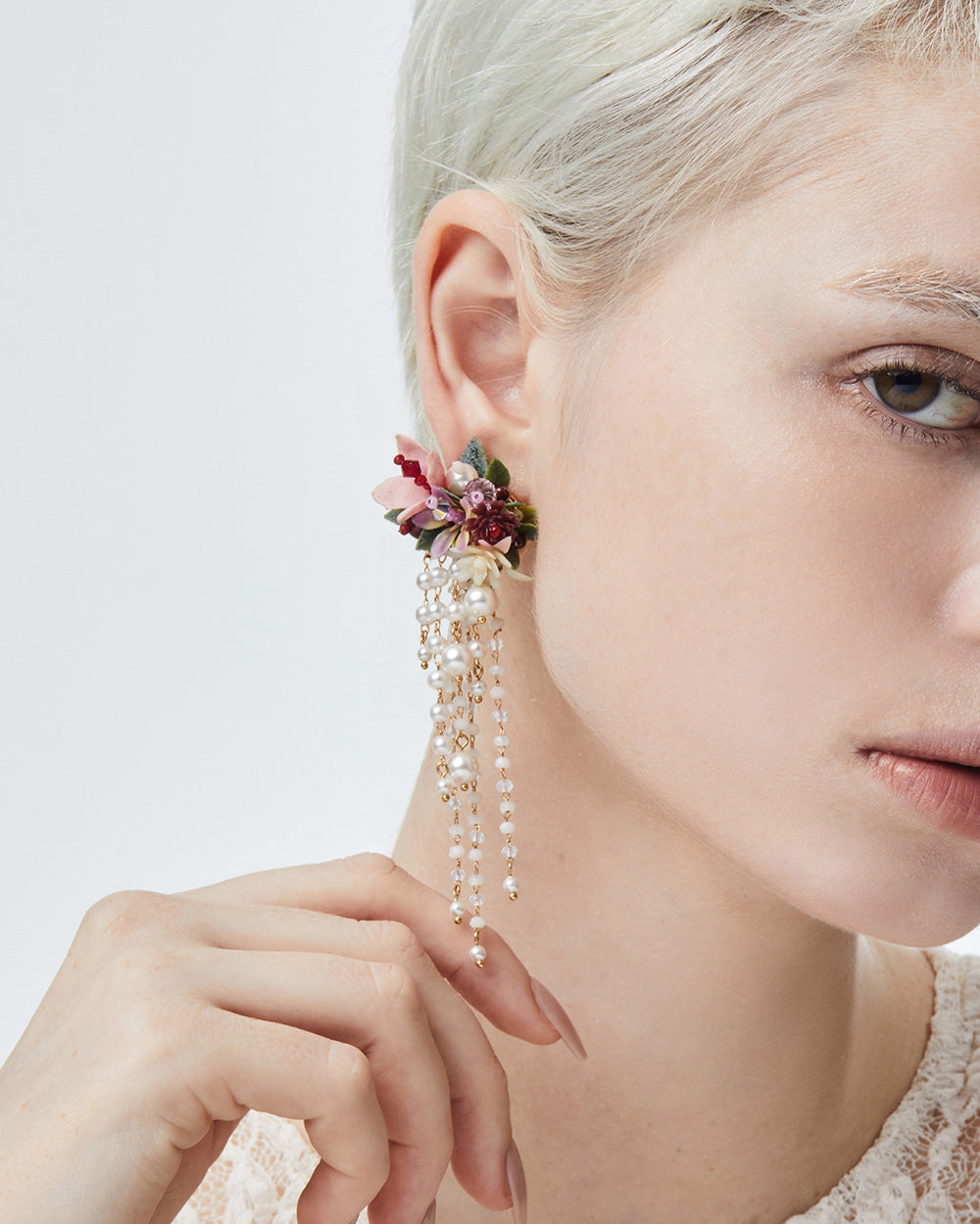 Flower Blast Large Tassel Earrings Burgundy