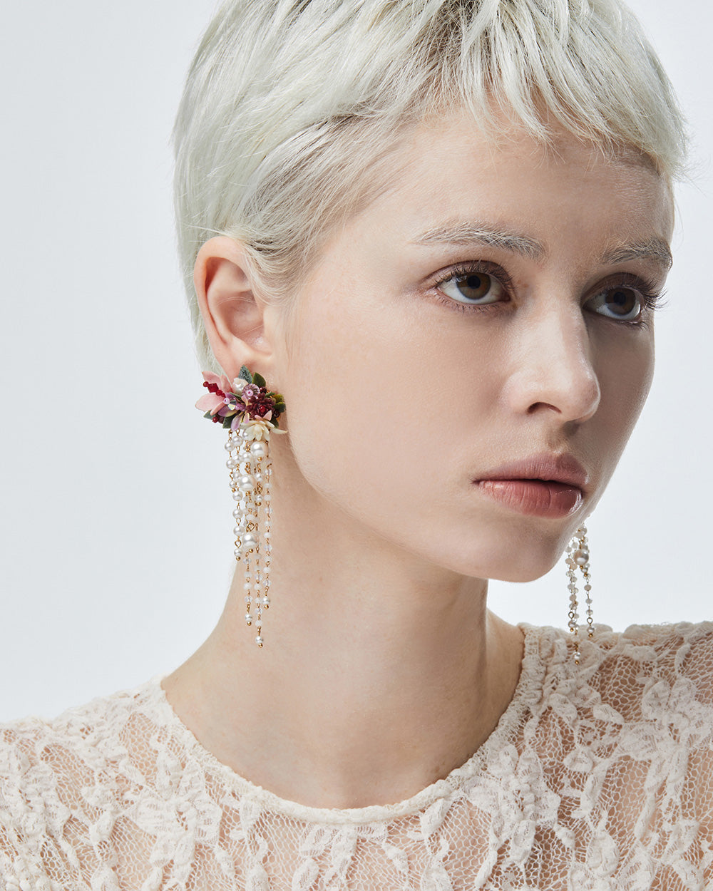 Flower Blast Large Tassel Earrings Burgundy