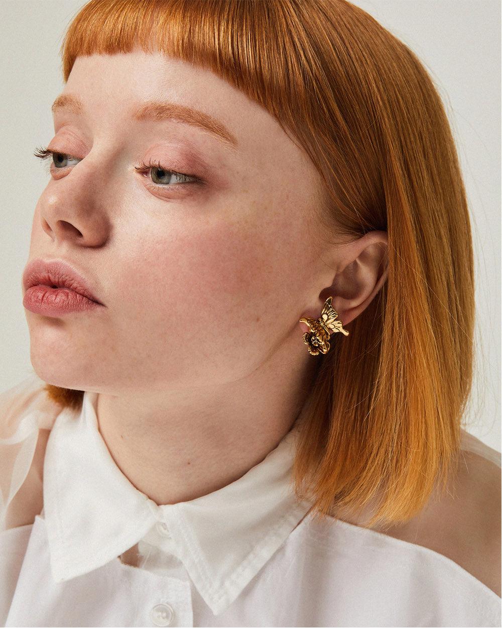 Butterfly & Flower Stud Earrings