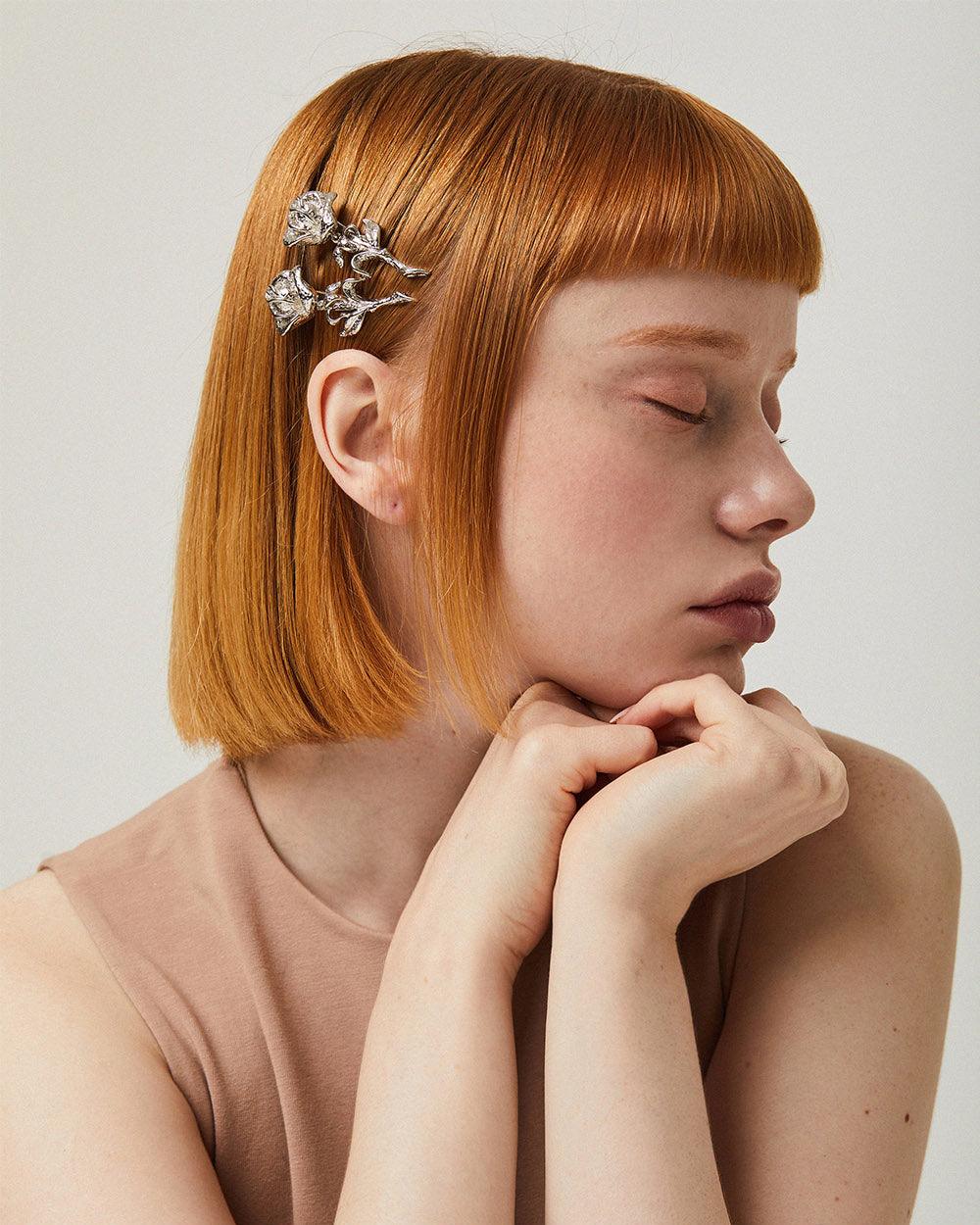 Wild Rose Hair Pin Silver