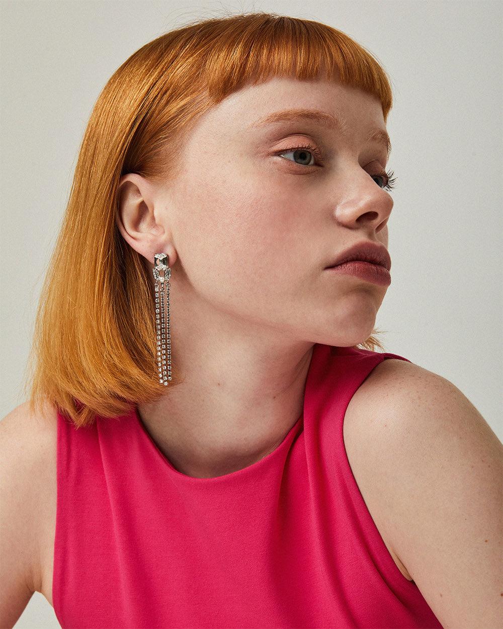 Crystal Glow Slender Earrings Silver