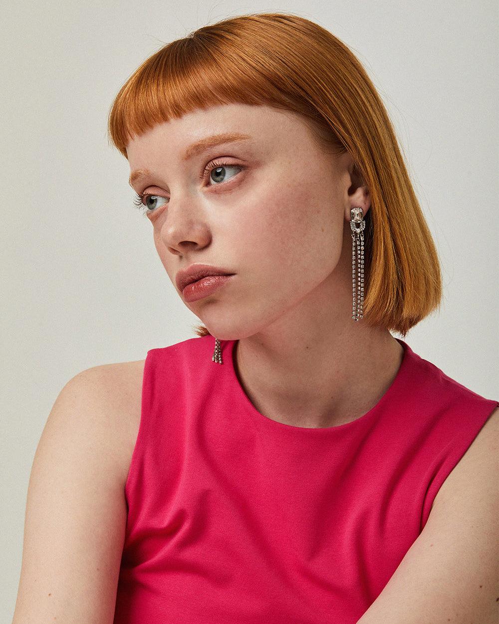 Crystal Glow Slender Earrings Silver