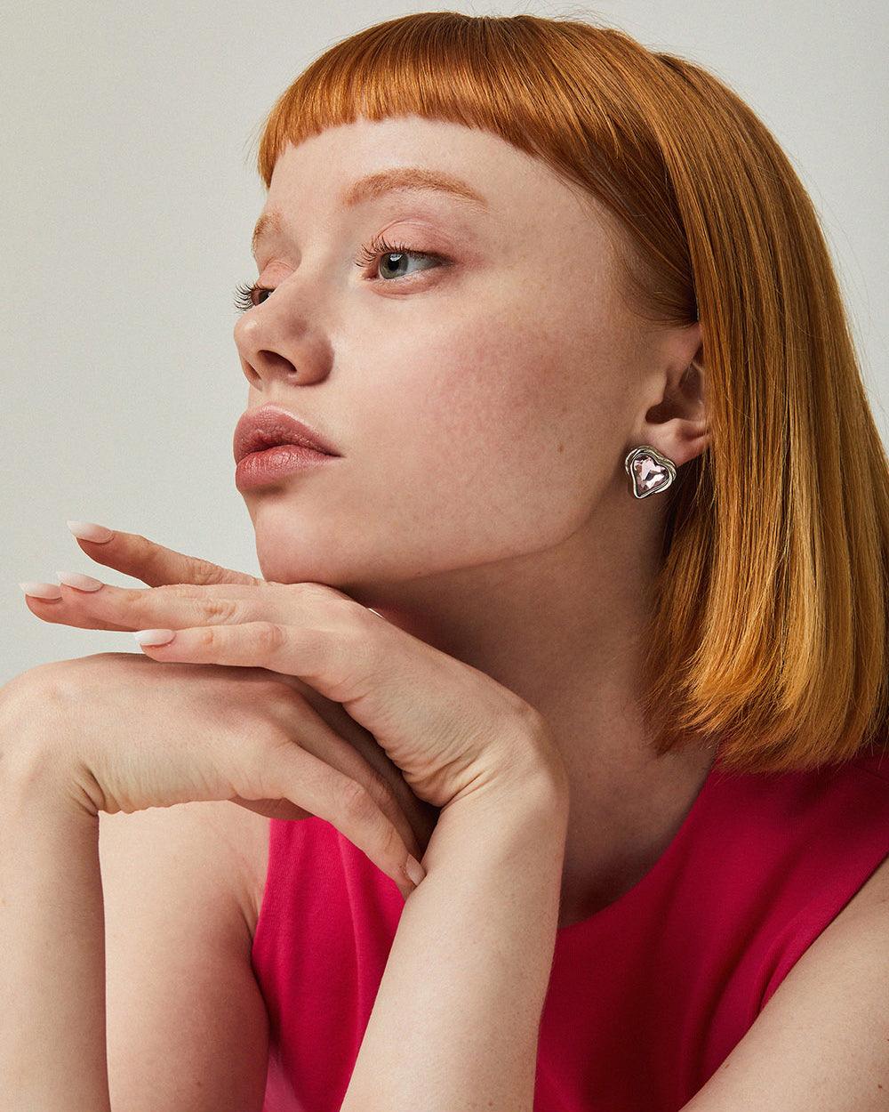 Savage Heart Stud Earrings Pink