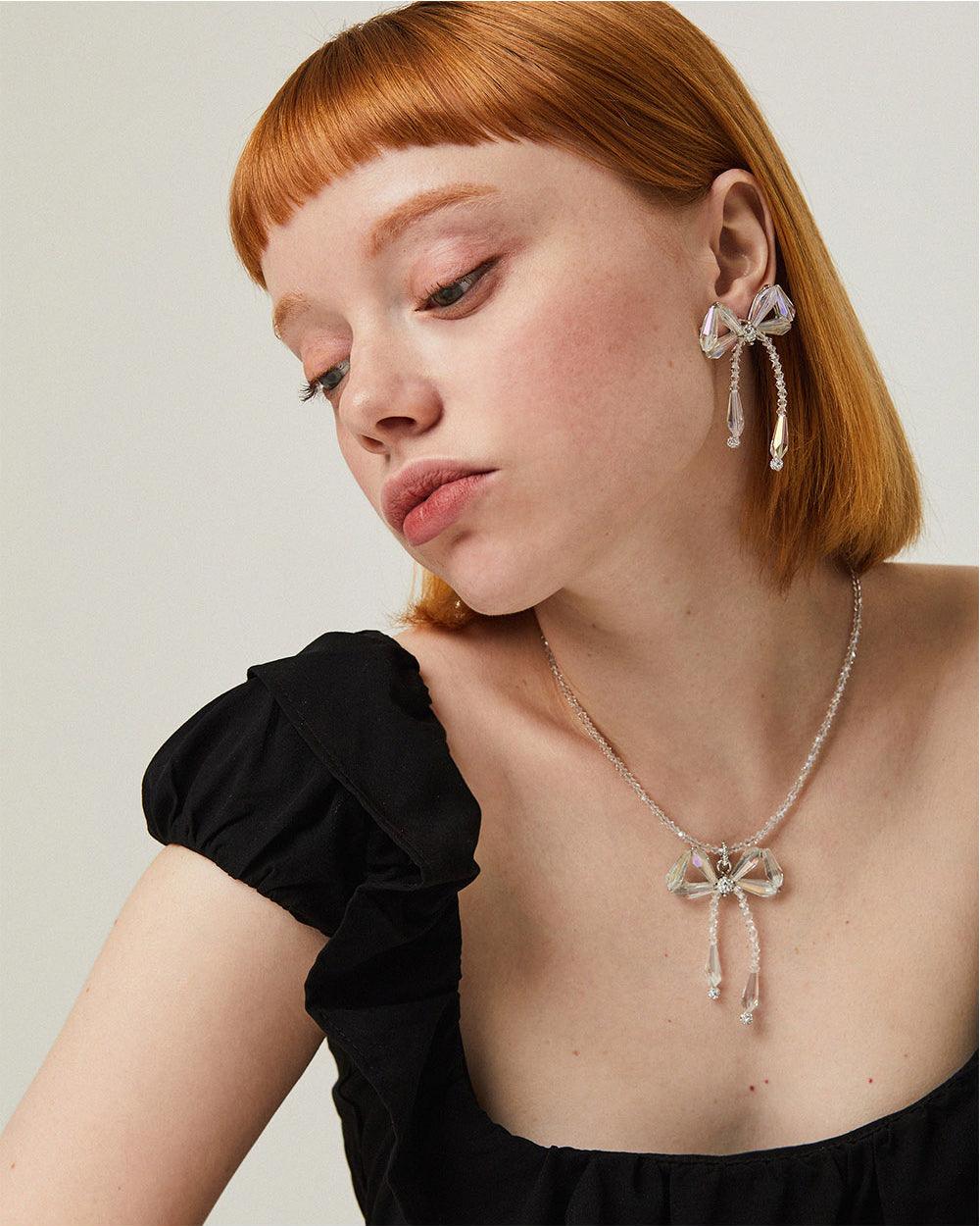 Beaded Bow Pendant Necklace