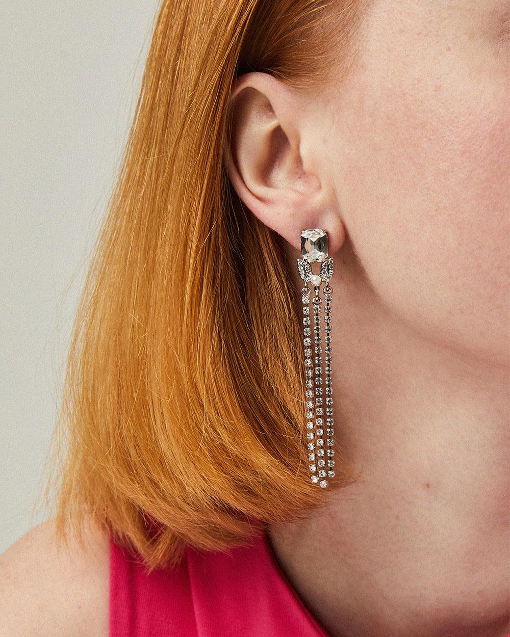 Crystal Glow Slender Earrings Silver