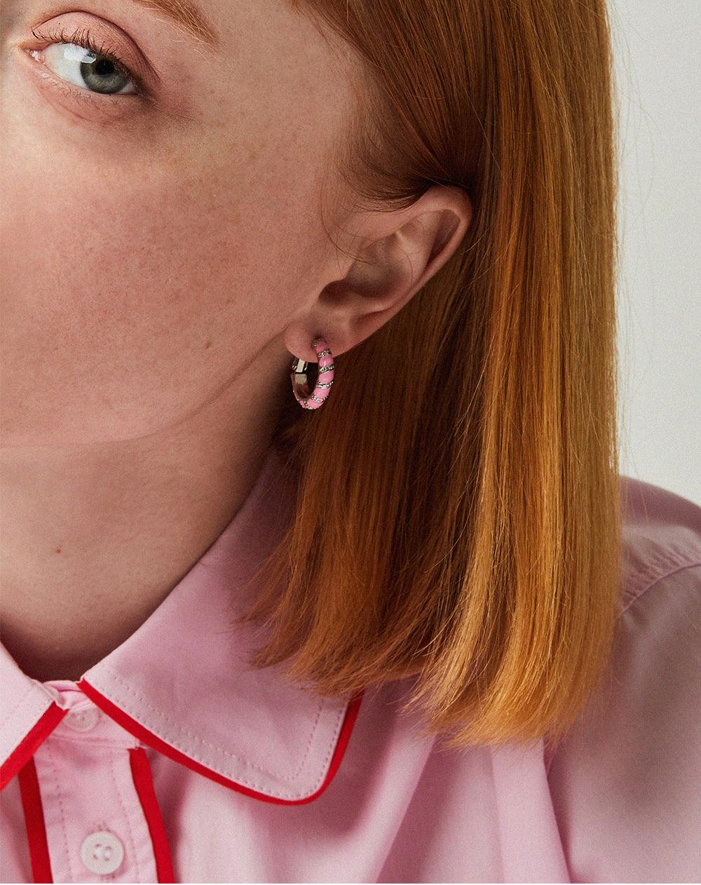 Twist Hoop Earrings Pink