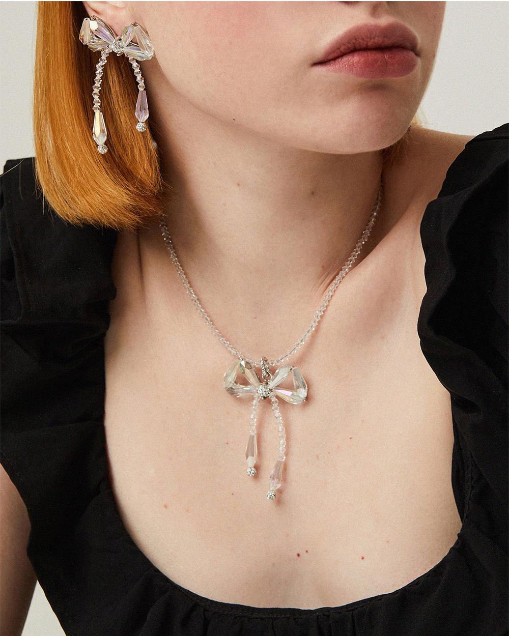 Beaded Bow Pendant Necklace