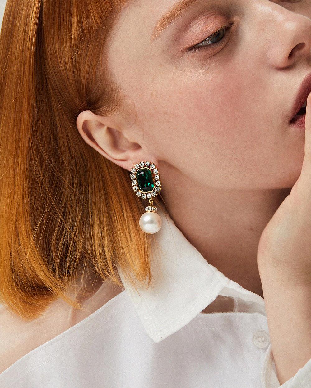 Jolly Pearl Earrings Emerald