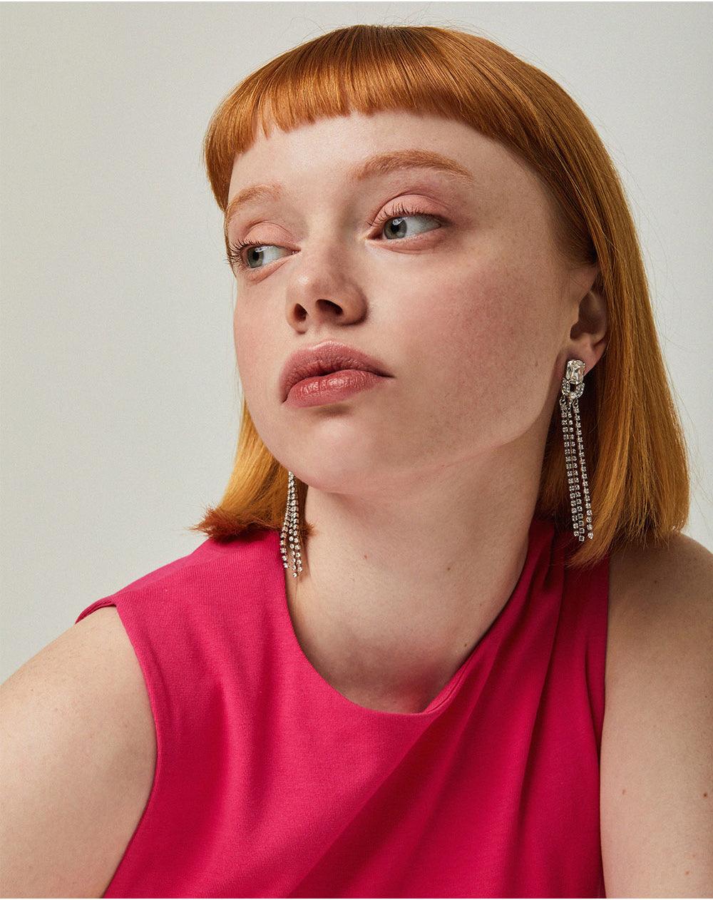 Crystal Glow Slender Earrings Silver