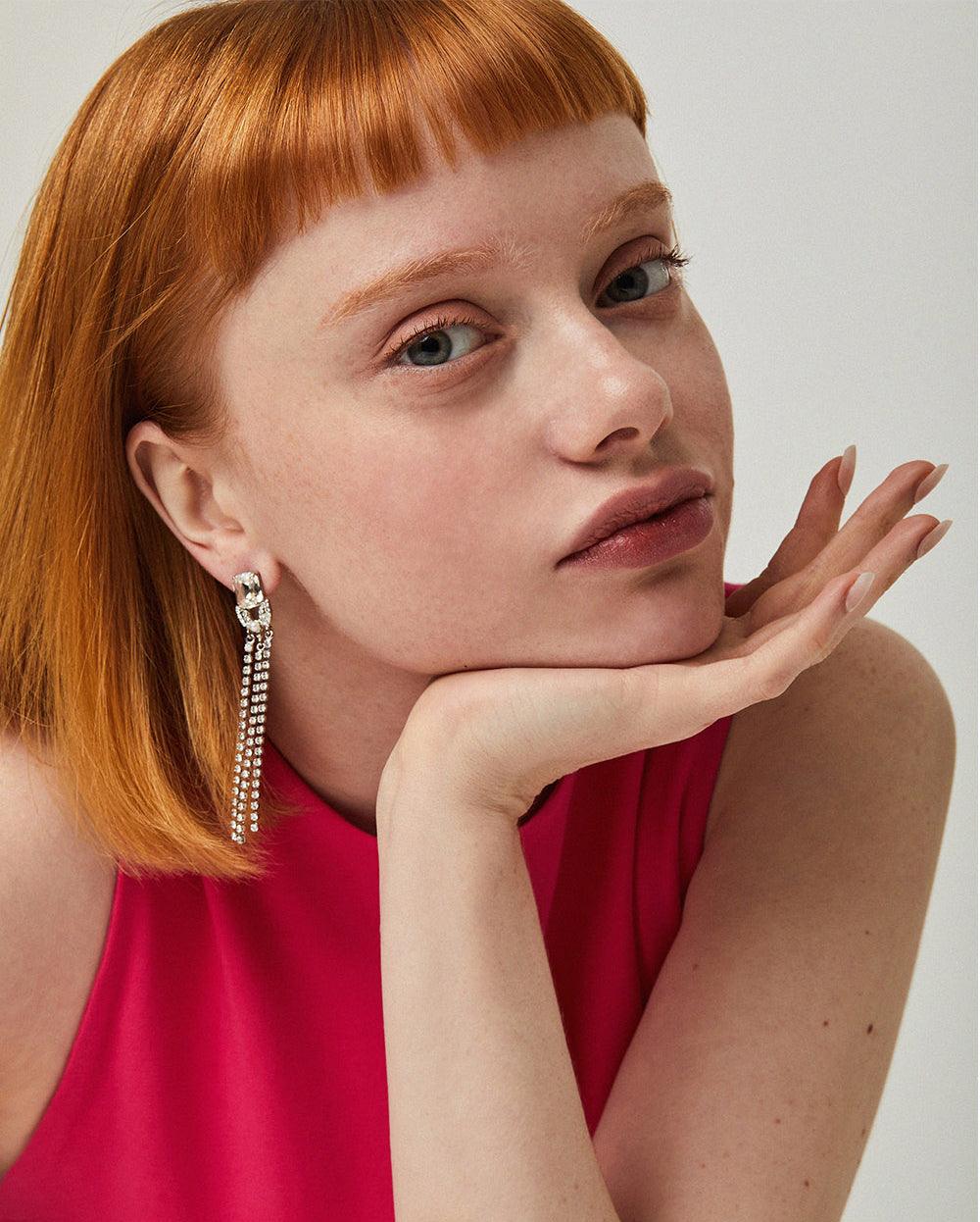 Crystal Glow Slender Earrings Silver