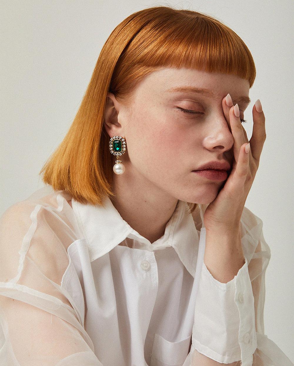 Jolly Pearl Earrings Emerald