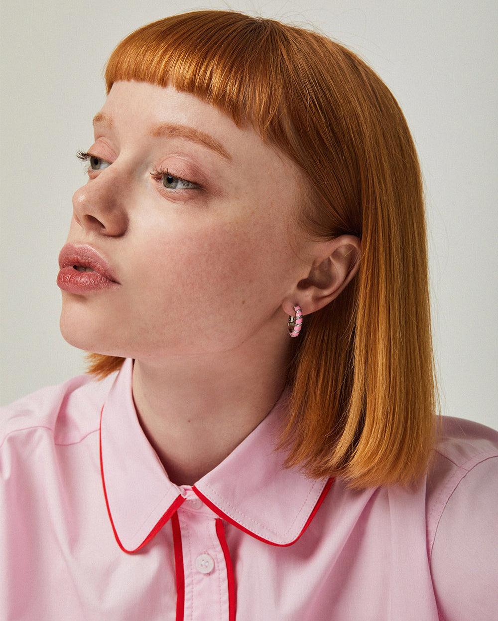 Twist Hoop Earrings Pink