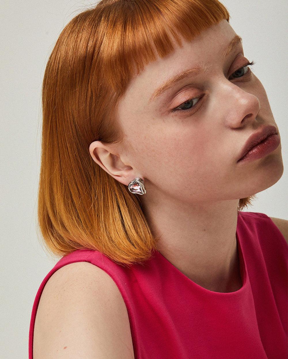 Savage Heart Stud Earrings Pink