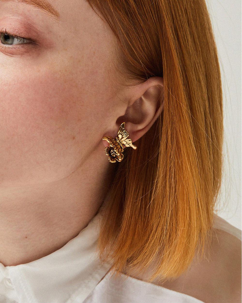 Butterfly & Flower Stud Earrings