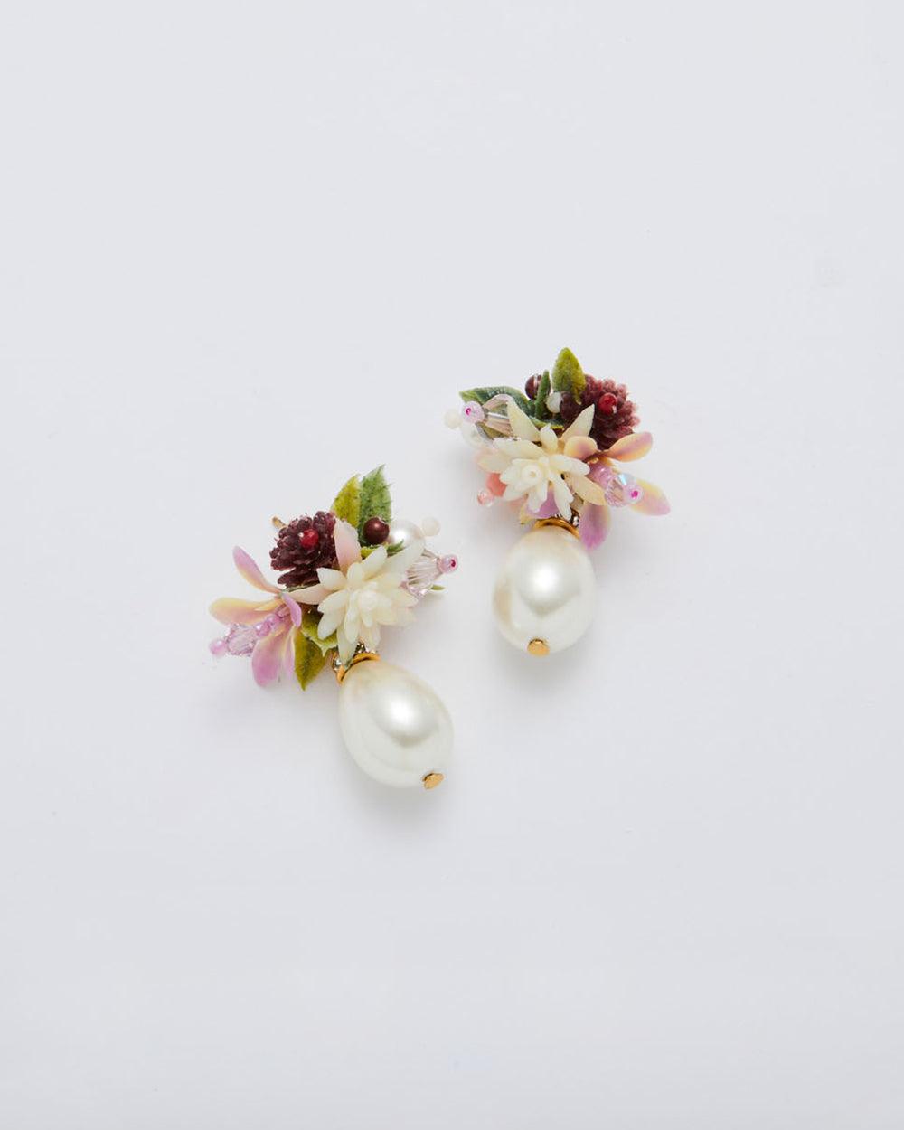 Flower Blast Drop Earrings Burgundy