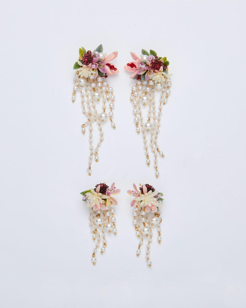 Flower Blast Small Tassel Earrings Burgundy