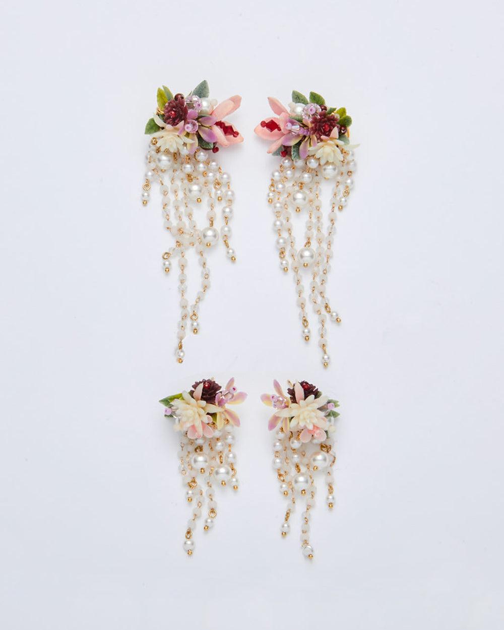 Flower Blast Large Tassel Earrings Burgundy