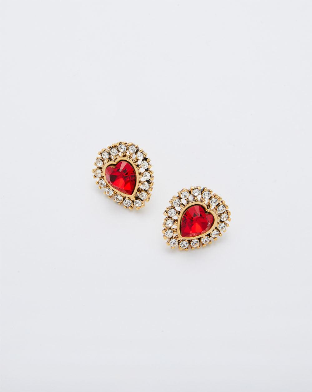 Jewel Heart Stud Earrings Red