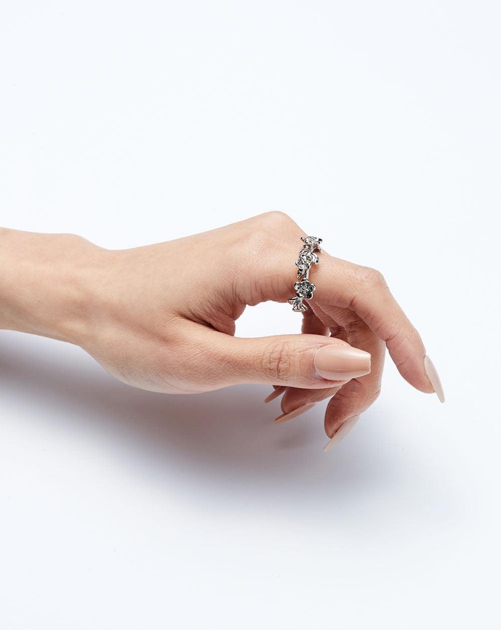 Wild Rose Wreath Ring Silver