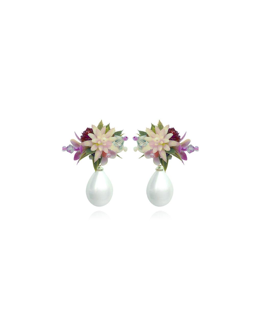 Flower Blast Drop Earrings Burgundy
