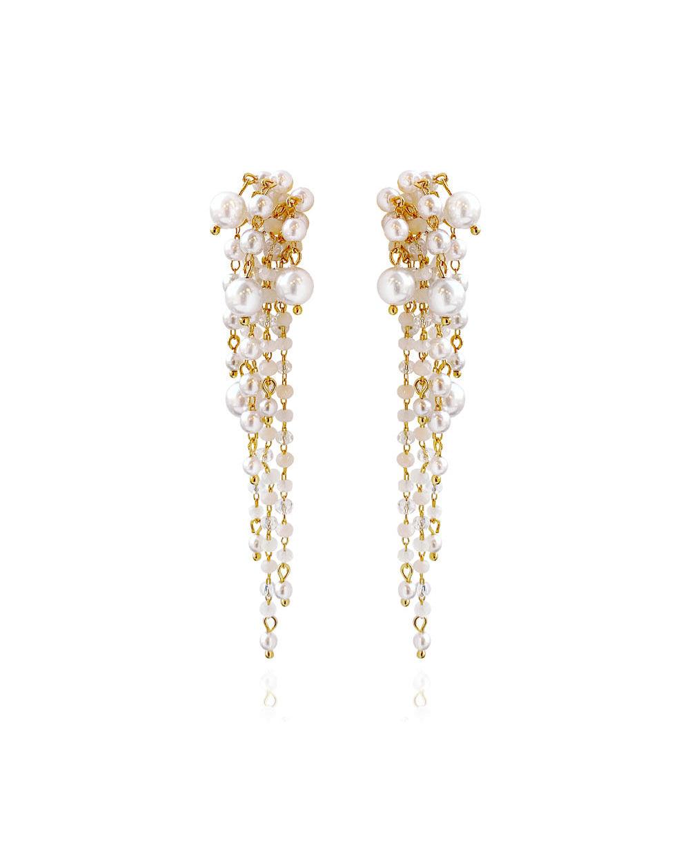 Crystal Glow Pearly Long Earrings