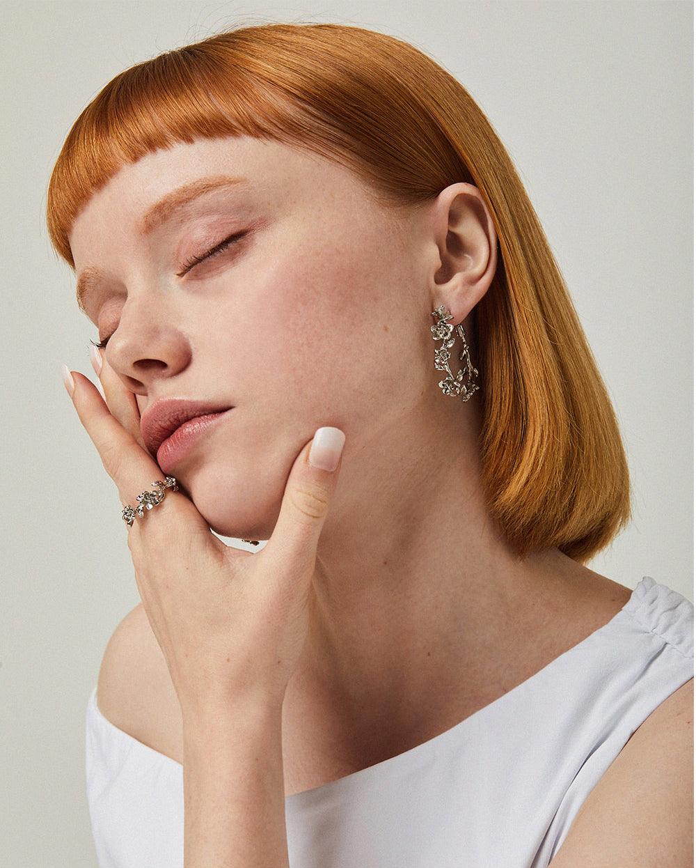 Garden Hoop Earrings Silver - 2 Sizes