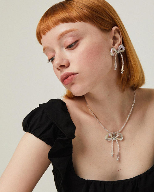 Beaded Bow Pendant Necklace