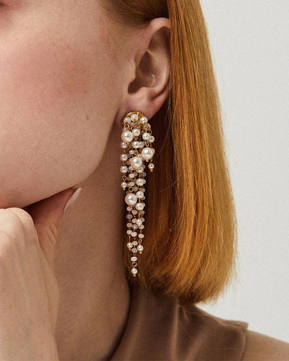 Crystal Glow Pearly Long Earrings