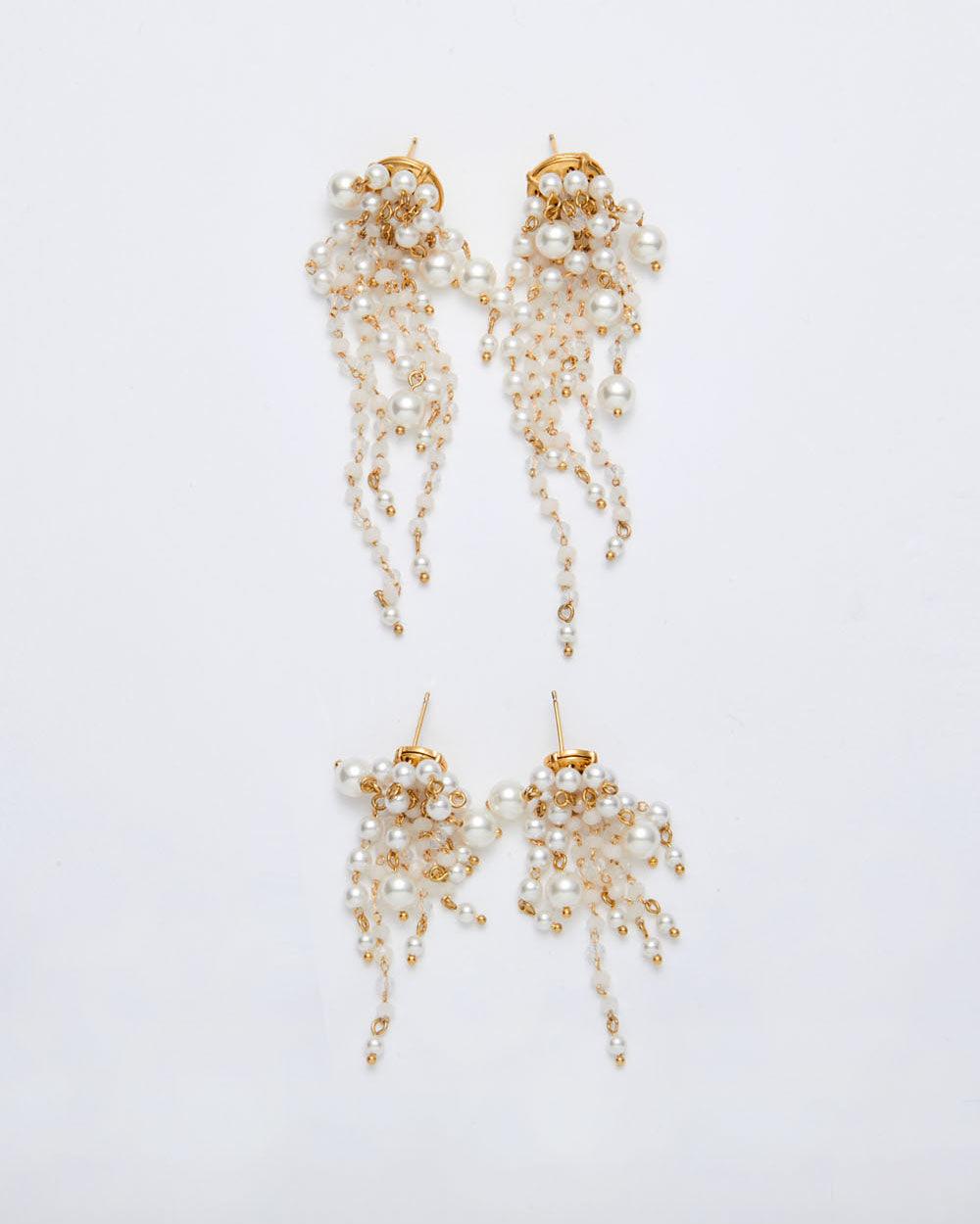 Crystal Glow Pearly Long Earrings