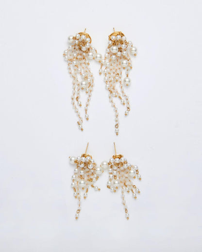 Crystal Glow Pearly Long Earrings