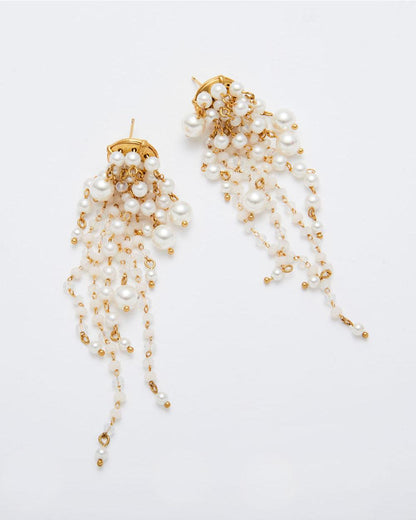 Crystal Glow Pearly Long Earrings