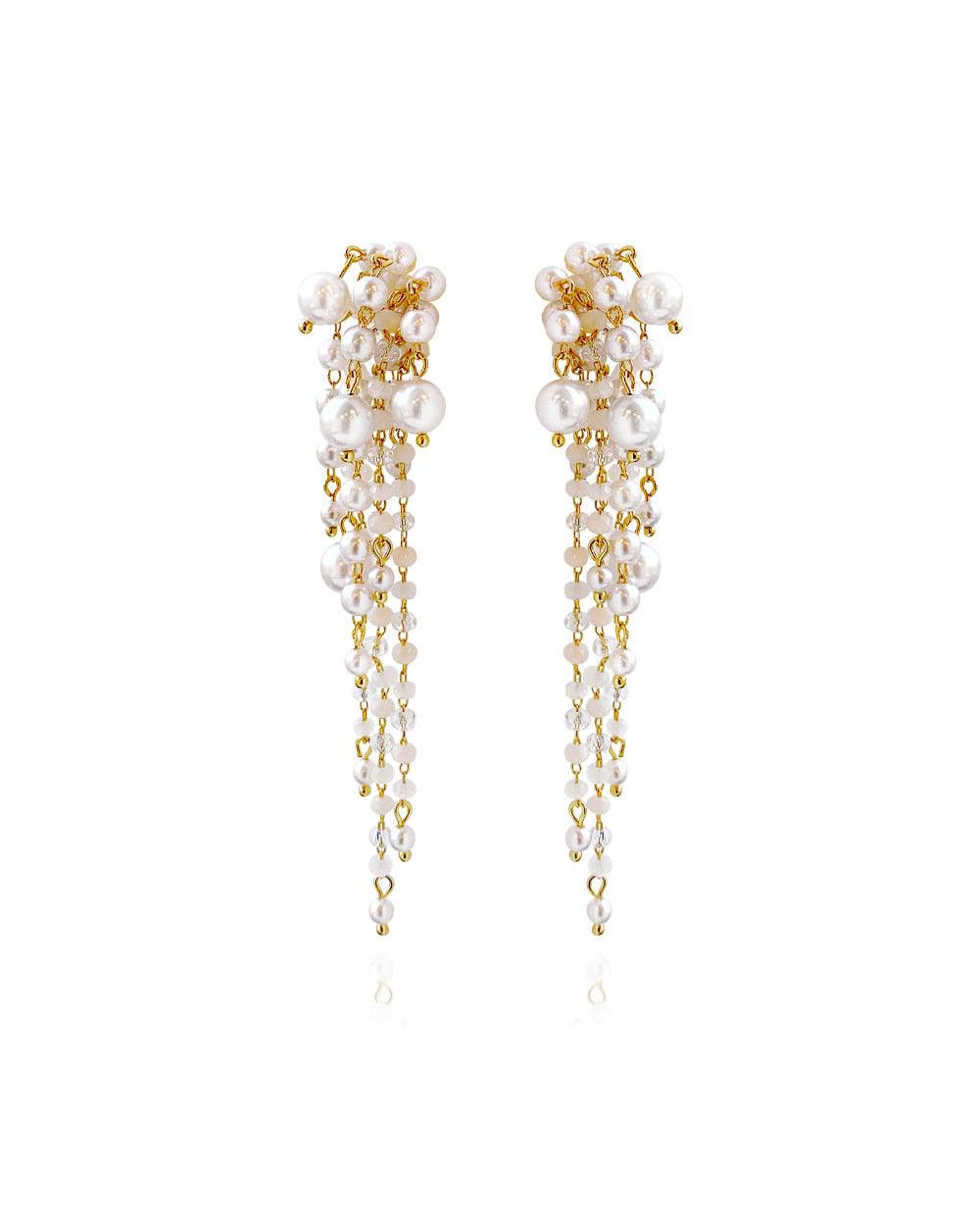 Crystal Glow Pearly Long Earrings