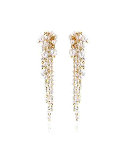 Crystal Glow Pearly Long Earrings