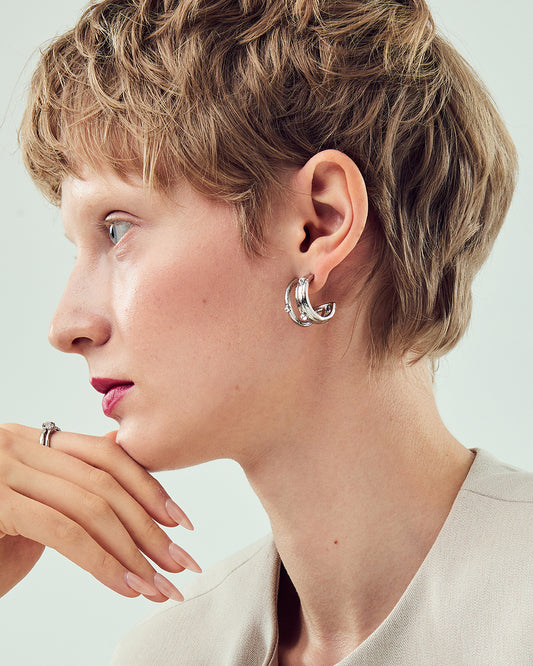 Dual Arc Silver Earrings - 2 Sizes